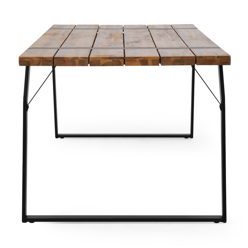 Modern Industrial Dining Table - Black Acacia Wood & Metal Frame, 70" L x 35" D gallery