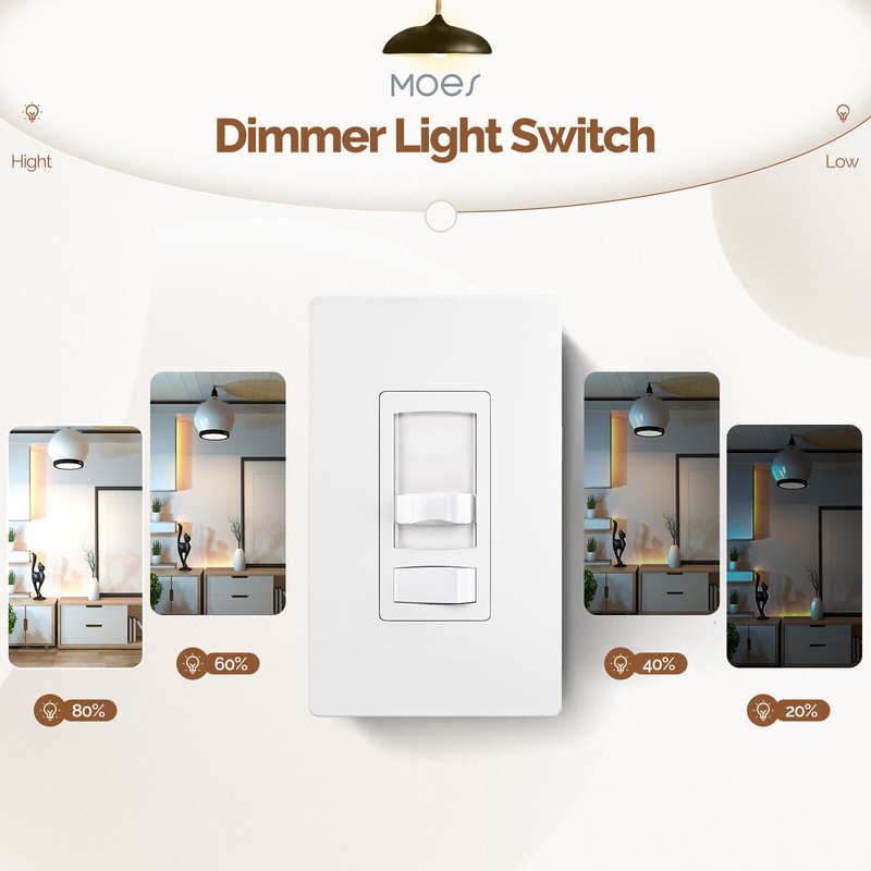 MOES Dimmer Light Switch Single Pole / 3-Way - LED CFL 300W / Incandesce 600W gallery