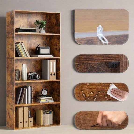CONCETTA 5 Shelf Bookcase 53in Tall Open Bookshelf Rust FREESHIP gallery