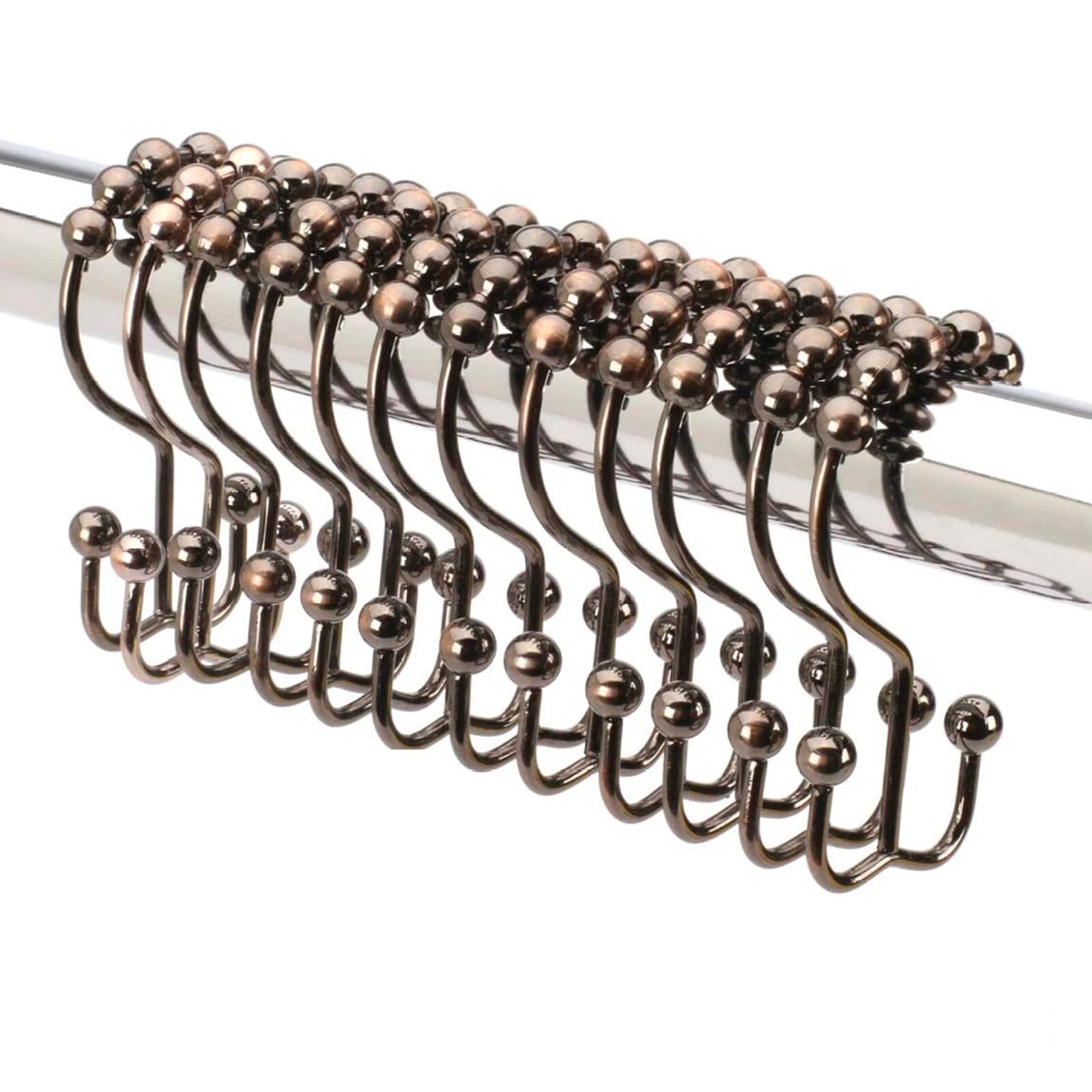 12 Pack Metal Shower Curtain HOOKS RINGS Double Glide Roller Set Bronze gallery