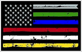 Distressed Flag Green blue red white yellow Vinyl Decal Police EMT Fire 911 EMS gallery