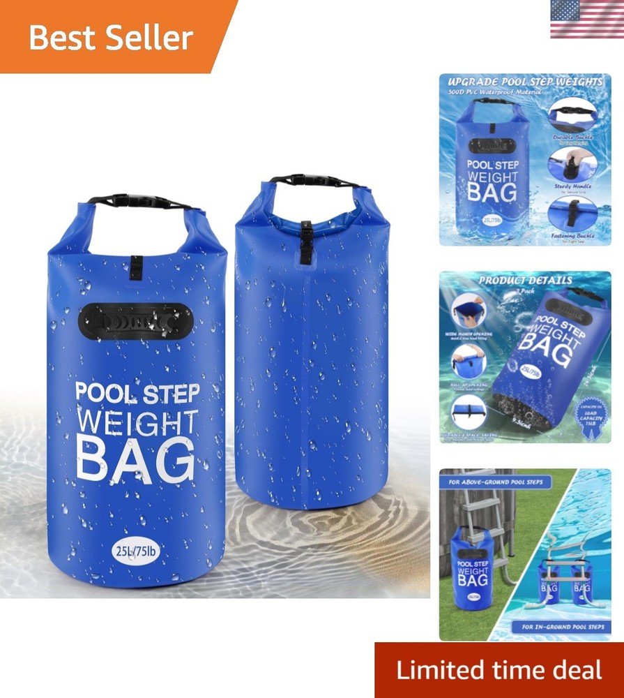 2 Pack 25L Waterproof Pool Step Weights - Durable 75lbs Capacity Blue Bags