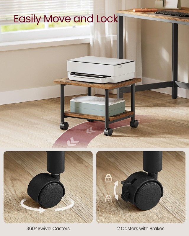 Printer Stand with Locking Wheels, Industrial Mobile Cart, Under Desk Printer... gallery