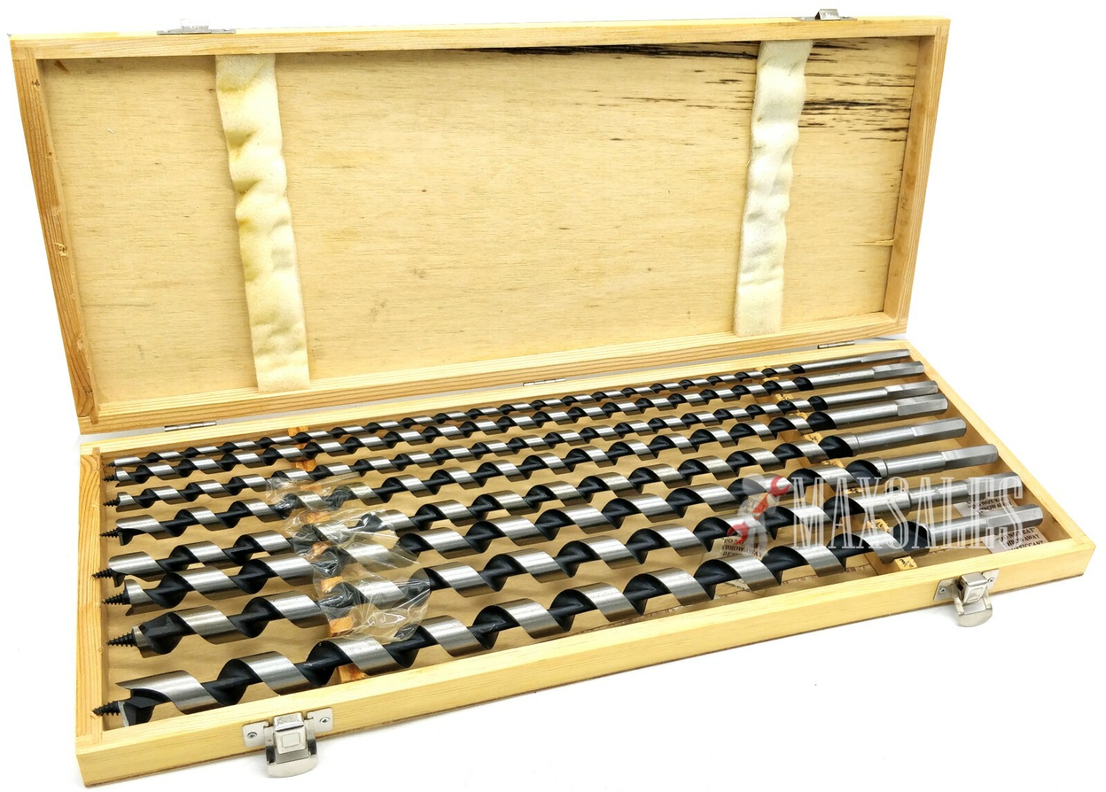 8Pcs Auger Drill Bit Set 18" Extra Long Wood Drills With Wood Case New gallery