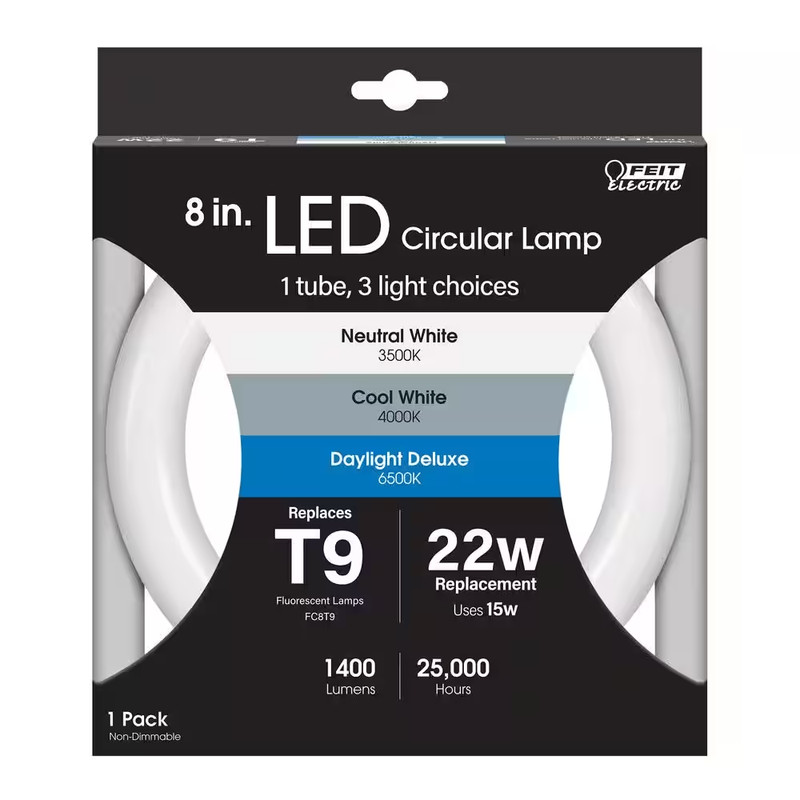 White Plug and Play Linear Circline LED Tube Light Bulb 15-W 8in T9 G10q Type A gallery