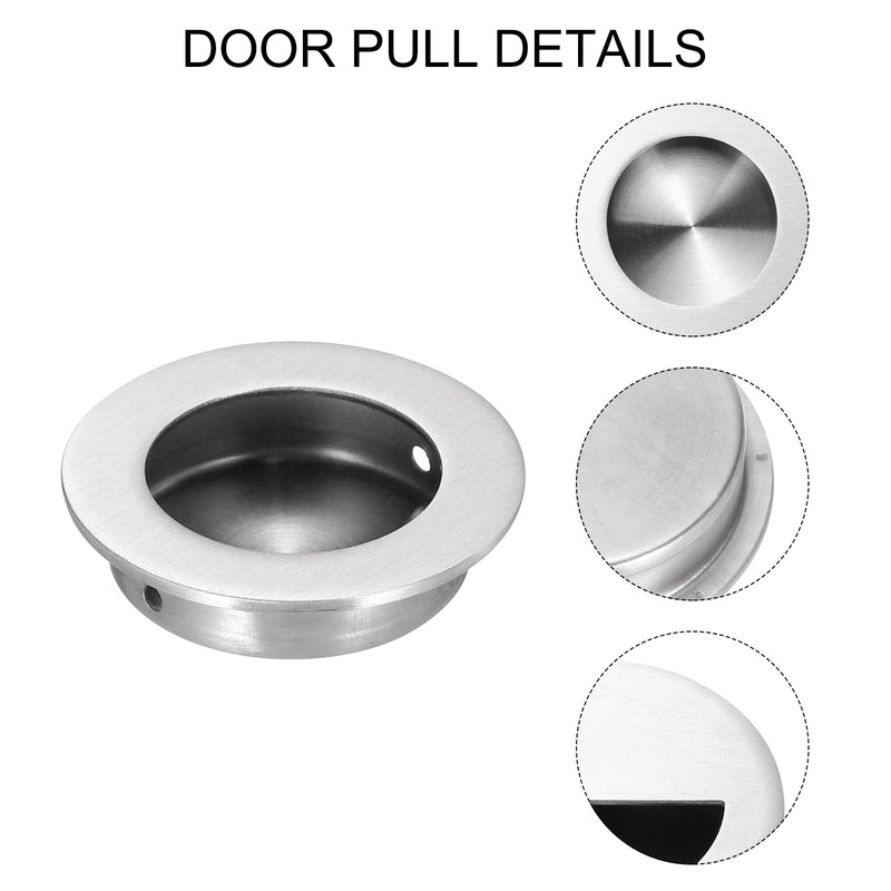 2Pcs Round Recessed Door Pulls 2" Dia Finger Pulls Cabinet Handles Silver gallery
