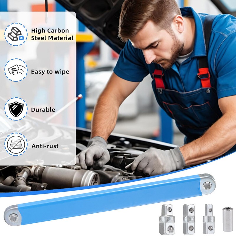 3/8" Offset Extension Wrench Set Socket Ratchet Spanner Extender with Adapters gallery