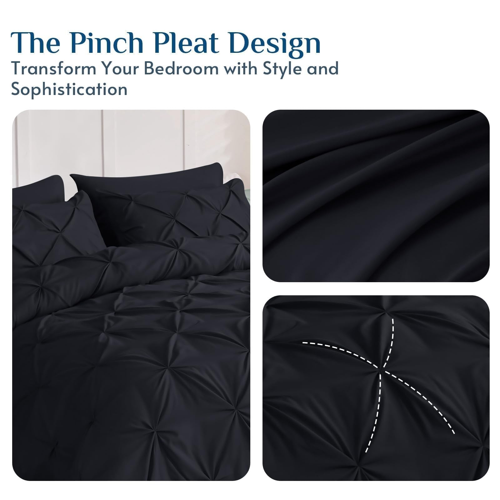 Queen Bedding Set 7pc, Comforter with Sheets, Shams, Black gallery