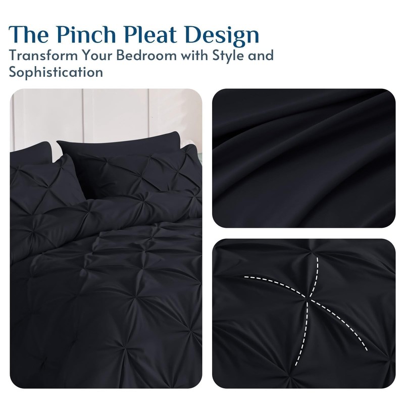 Queen Bedding Set 7pc, Comforter with Sheets, Shams, Black gallery