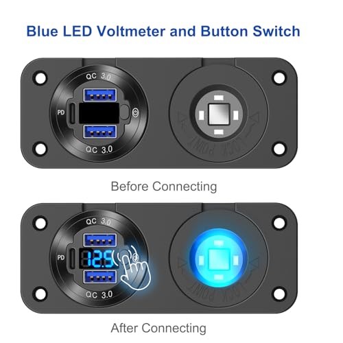 12V USB Outlet Marine Switch Panel Plug, PD3.0 and Dual QC3.0 Charger+Socket gallery