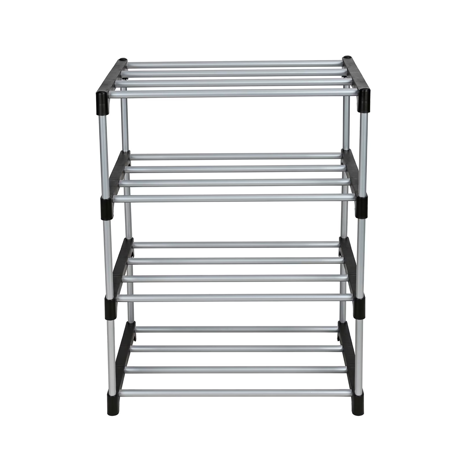 4 Tier Shoe Rack Black, Silver 8 Pairs of Shoes Metal Tubes, Plastic Connectors gallery