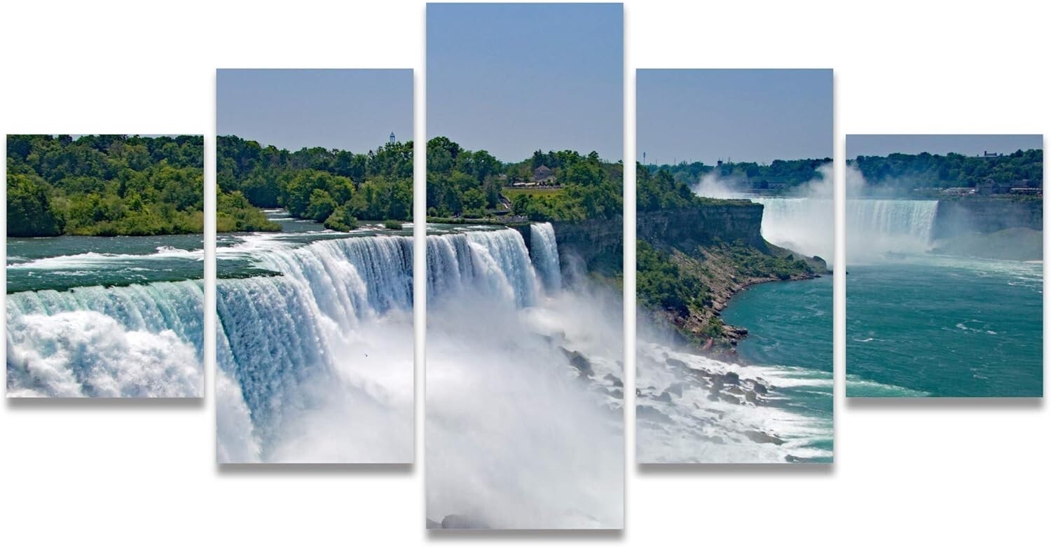 Wall26 - 5 Panels Dramatic Waterfall In Forest Photo Art Canvas Print Wall Art gallery