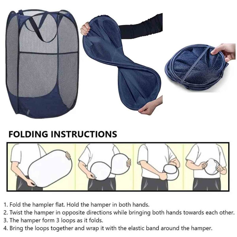 Convenient and practical foldable mesh pop-up laundry basket (2-Pack | Blue) gallery