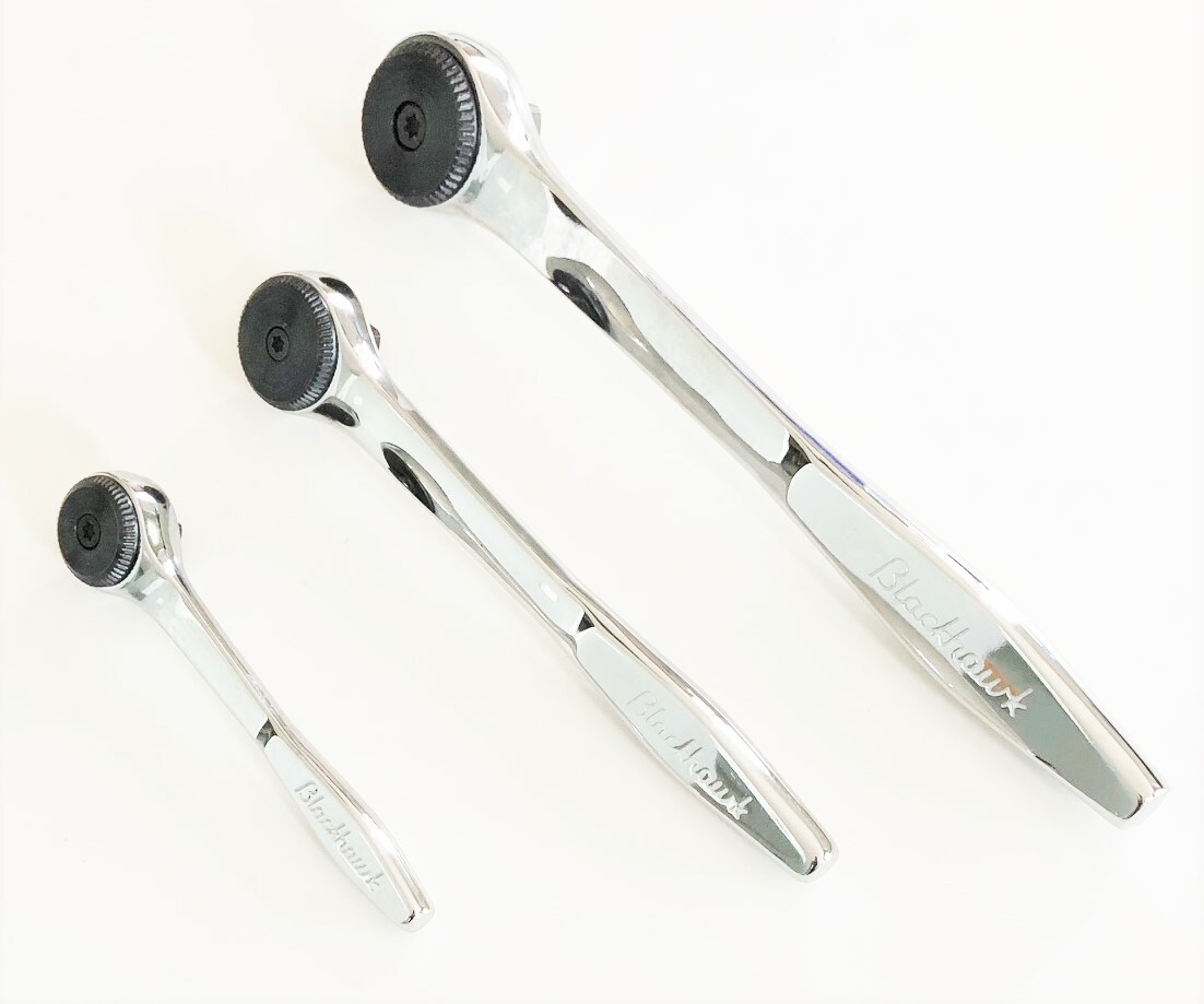 3pc BLACKHAWK PROTO THIN PROFILE FULLY POLISHED RATCHET SET 72 TOOTH 1/4 3/8 1/2 gallery