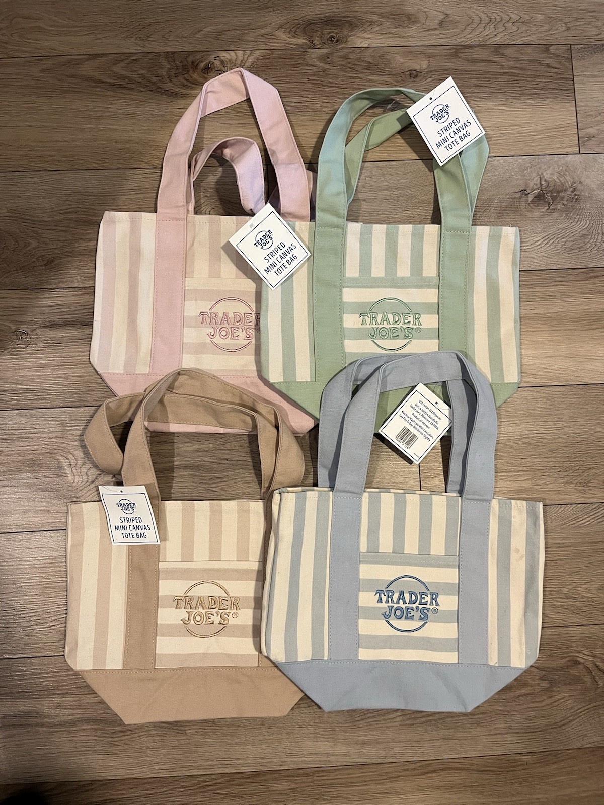 Trader Joes Mini Pastel Stripe Canvas Tote Bag Limited Edition Set Of 4 2026 New gallery