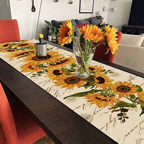 Fall Sunflowers Table Runner, Vintage Spring Summer Table Runner 13''X72'' gallery