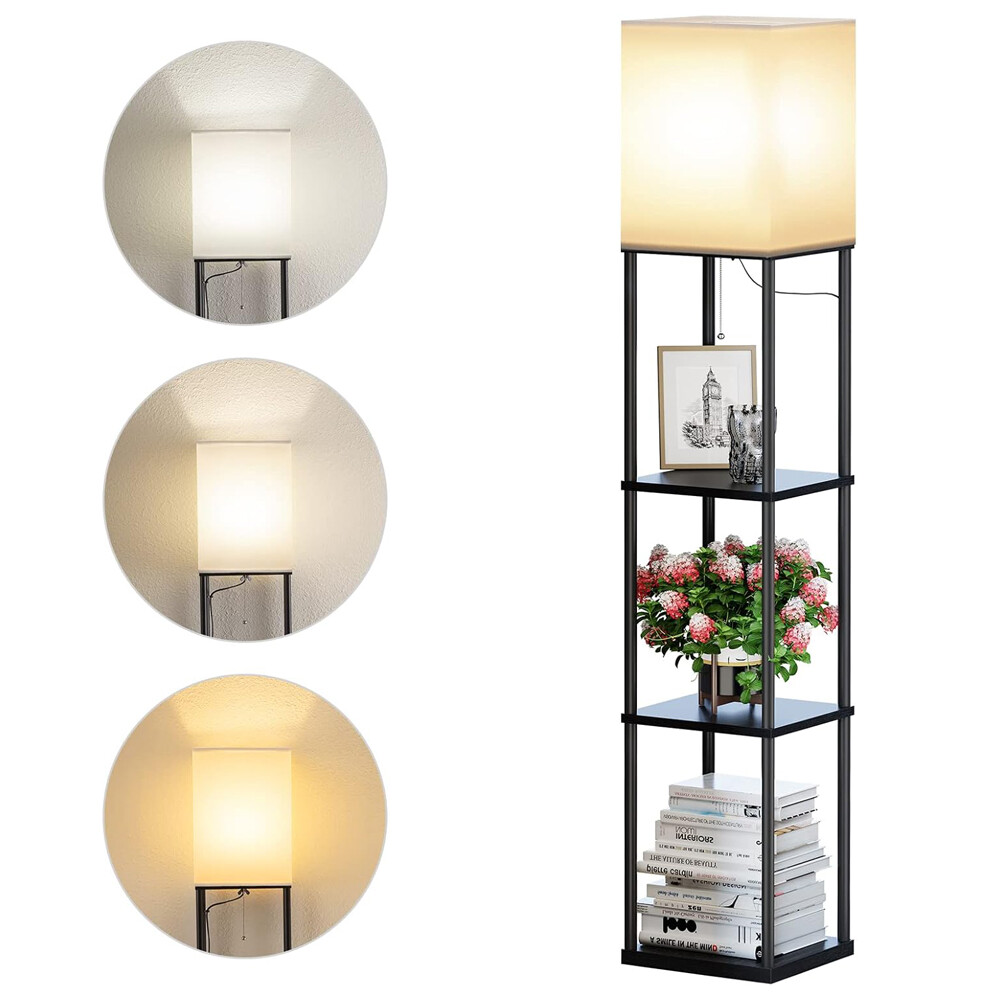 Floor Lamp with Shelves, Modern Square Standing Lamp & 3 Color Temperature Bulb gallery