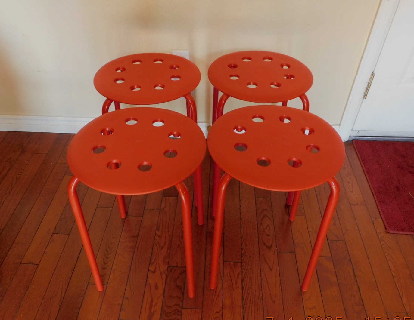 New IKEA Marius 4 Stackable Multi-Purpose Red Stools 17 1/2" Tall w/12" Seat GAR gallery