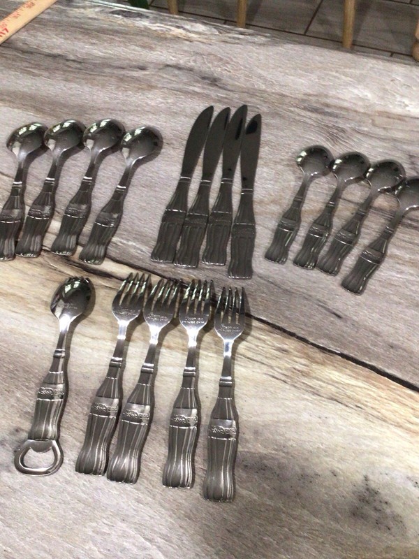 Vintage Gibson Coca Cola Flatware Set 17pc Stainless Steel Coke Bottle Handle gallery
