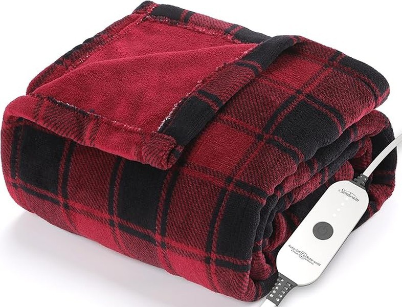 Sunbeam Royal Luxe Heated Throw Red Black Plaid 50 x 60 inches NEW SEALED ! gallery