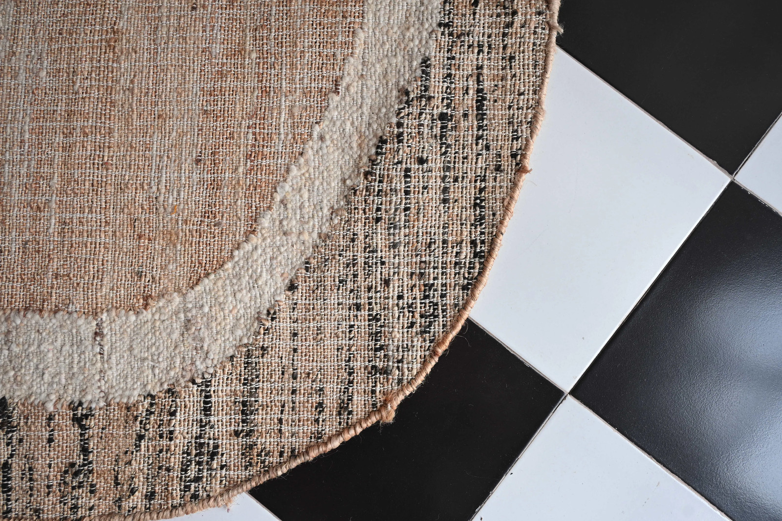 Rugmoda Jute Round Rug 3x3 ft Natural Black Banded Bohemian Living Room Rug gallery