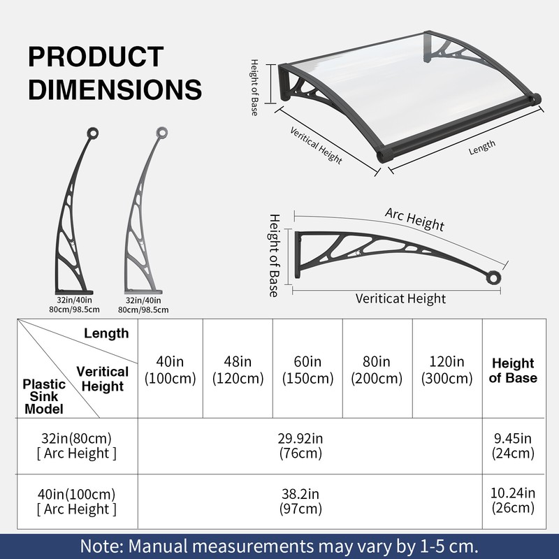 Solid Polycarbonate Window Awning Door Canopy 32/40/48/60/80" DIY Outdoor Cover gallery