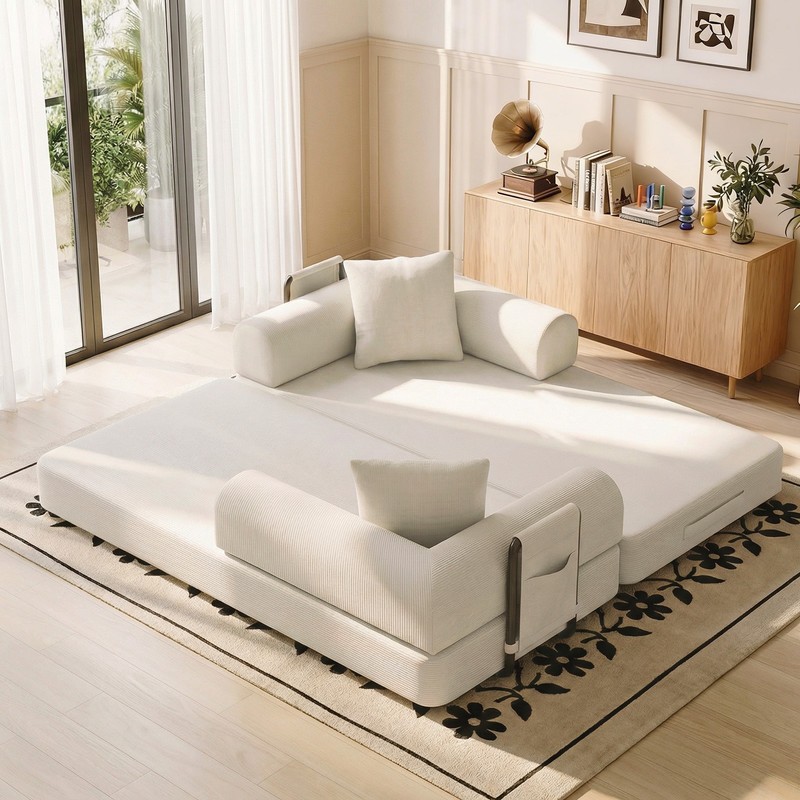Space-Saving Compression Sofa Corduroy Skin-friendly Sleeper Bed Instant Setup gallery