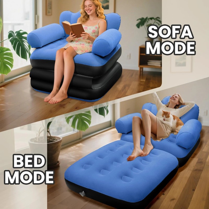 Blow Up Pull Out Couch with Headboard,Inflatable Couch with Flocked Surface,F... gallery