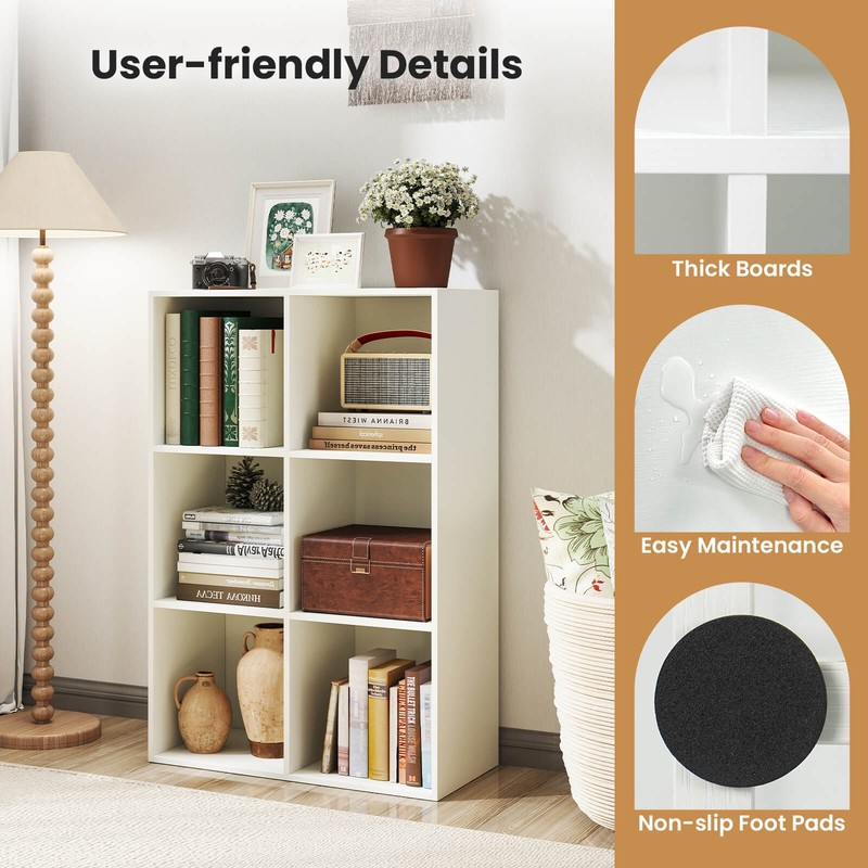 3-Tier Bookcase Modern 6-Cube Storage Organizer Horizontal Vertical Bookshelf gallery