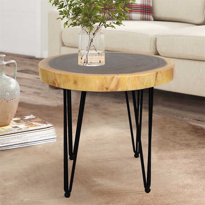 Rustic Natural Round End Table Wood Side Table, Nightstand, Plant Stand gallery