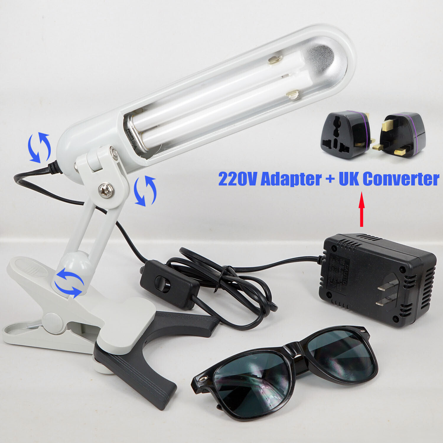 For Philips PL-S 9W/01/2p UVB Phototherapy Medical Lamp Handheld 360° Desk Mount gallery