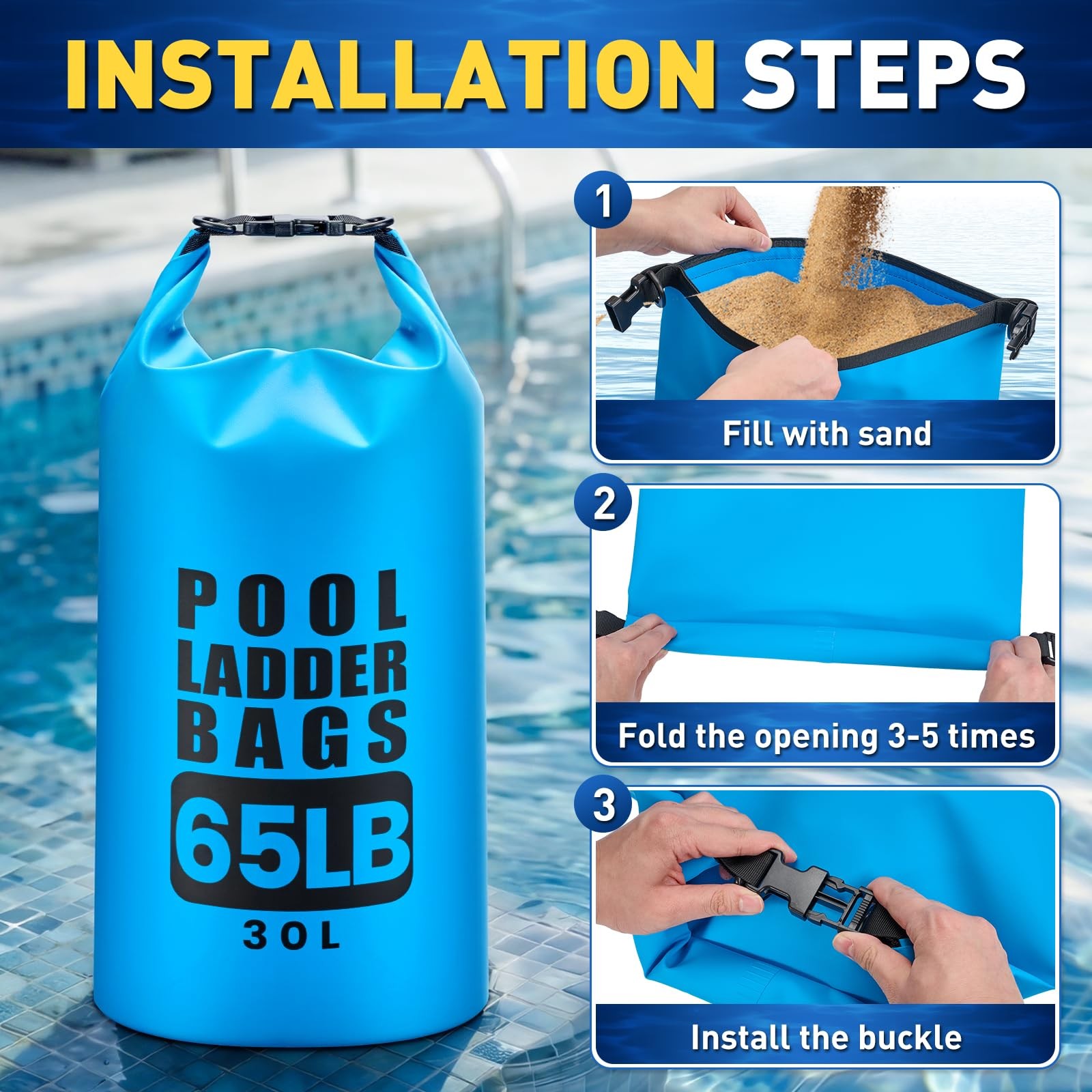 Pool Step Weights 2 Pack 30L 65LB Waterproof 500D PVC Sand Bags 30L 65LB Ladder gallery