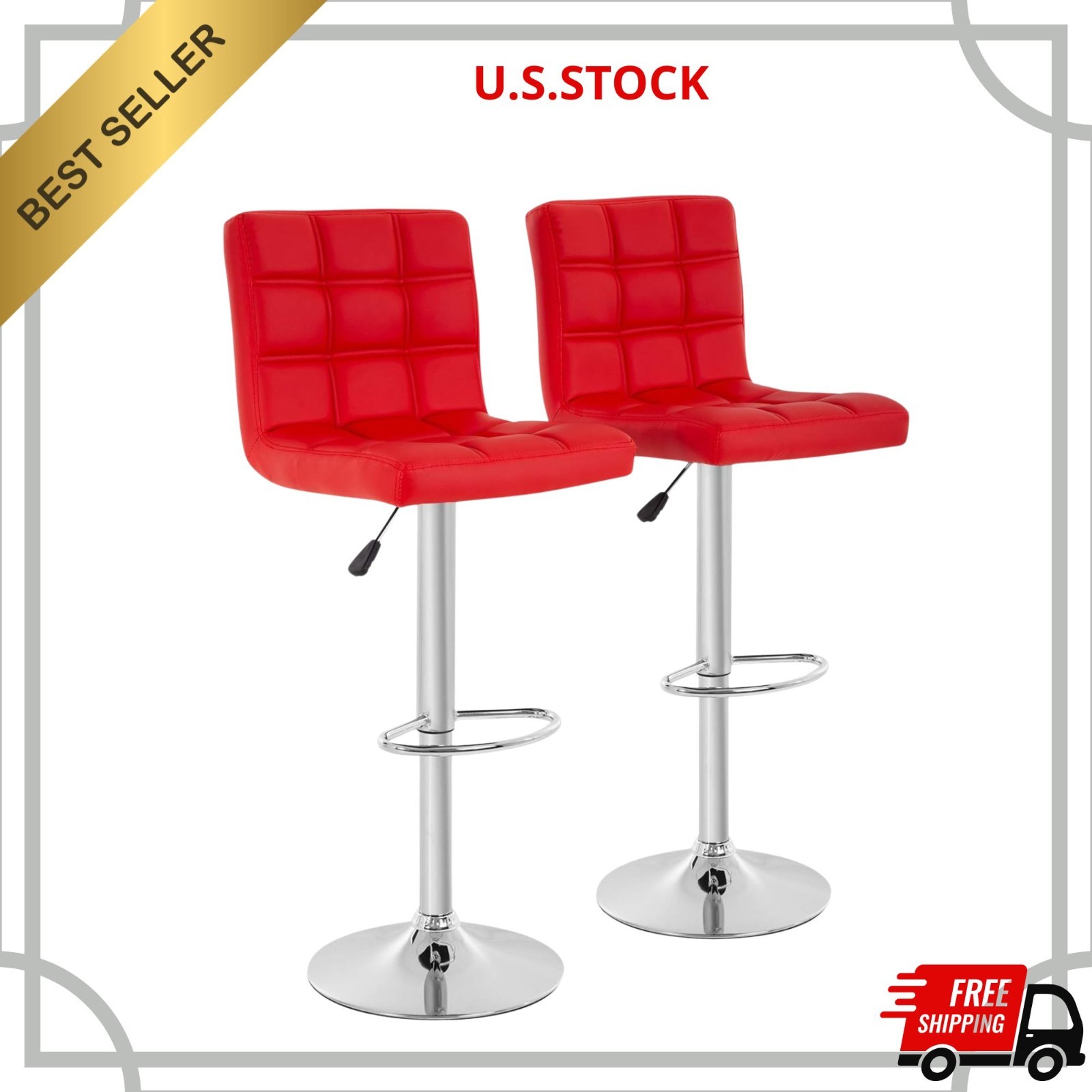 NEW Bar Stool Set of 2 Height Adjustable Swivel PU Leather Hydraulic Chairs gallery