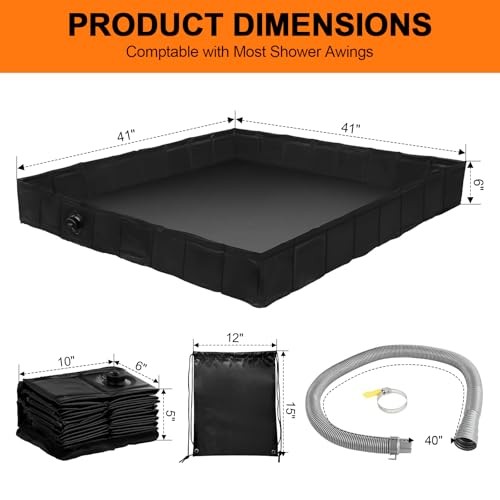 Portable Shower Base, Foldable Camping Shower Pan with Drain and Clamp to Keep gallery