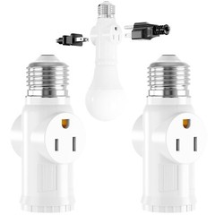 2 Pack E26 Light Socket to Plug Adapter 2/3 Prong Light Bulb Splitter Converter