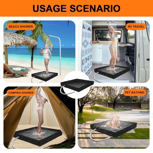 Portable Shower Base, Foldable Camping Shower Pan with Drain and Clamp to Keep gallery