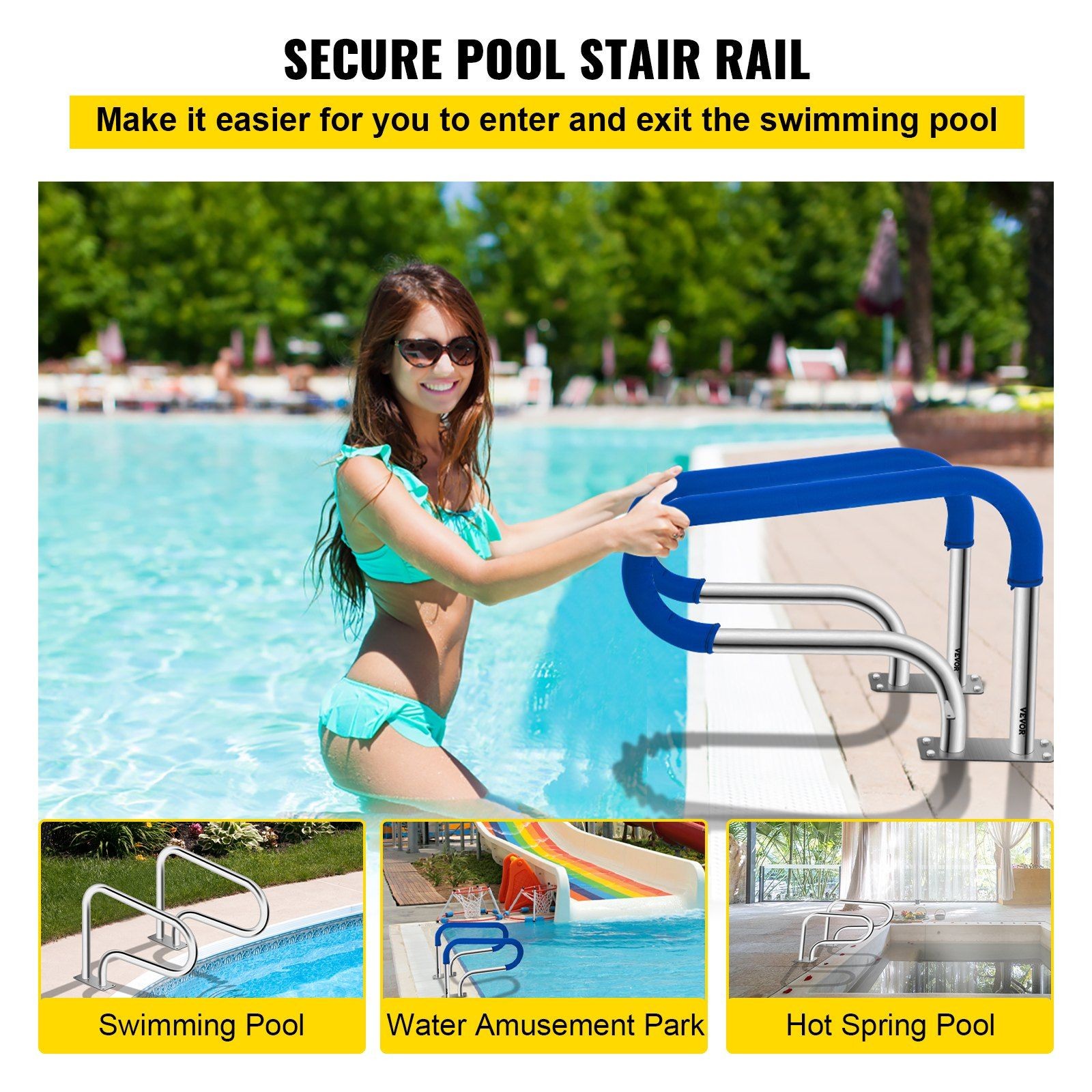 Nylon Grip Pool Handrail 32x22.5in 375lbs Stainless gallery