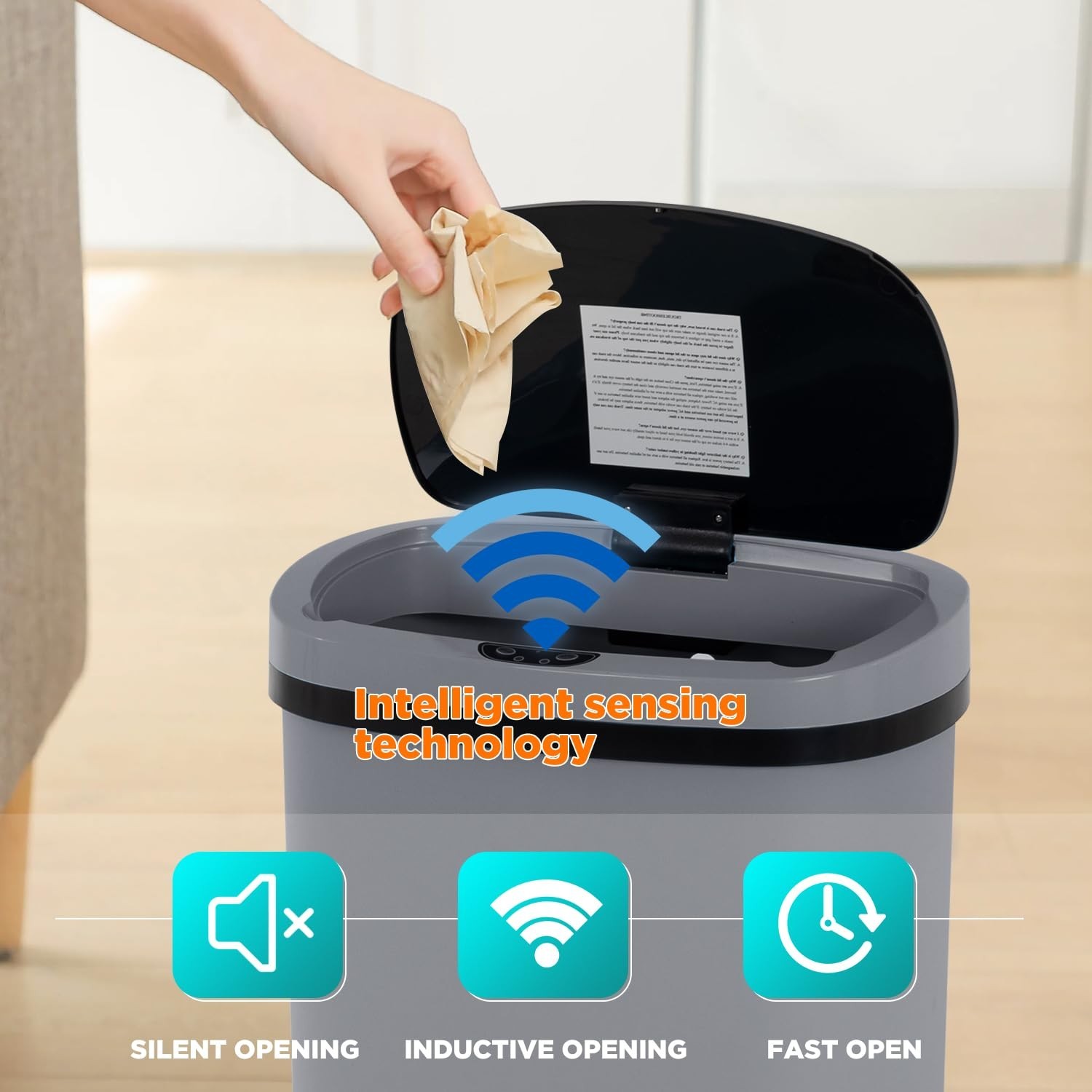 BestOffice 13 Gallon Plastic Touchless Kitchen Trash Can with Motion Sensor gallery