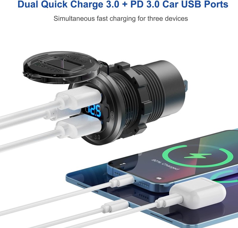 12V USB Outlet Marine Switch Panel Plug, PD3.0 and Dual QC3.0 Charger+Socket gallery