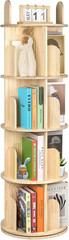 Rotating Bookshelf, Solid Pine Wood Spinning Bookshelf Tower 4 Tier, 360° Revolv