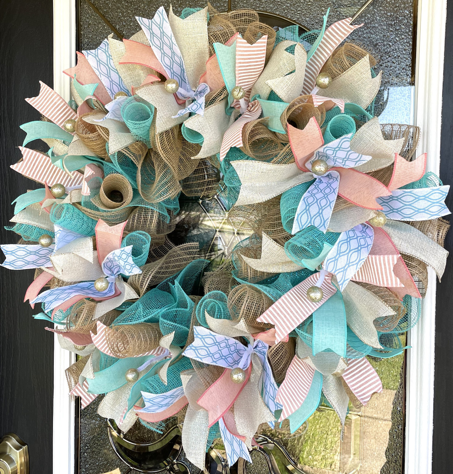 Aqua & Coral Beach Spring Summer Fall Deco Mesh Wreath, Farmhouse Cottage Decor gallery