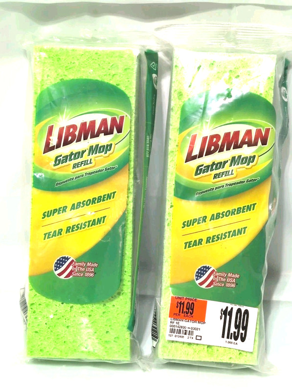 Libman Gator Sponge Mop Refill 3021 Standard 9" Tear Resistant Lot of 2 Refills gallery