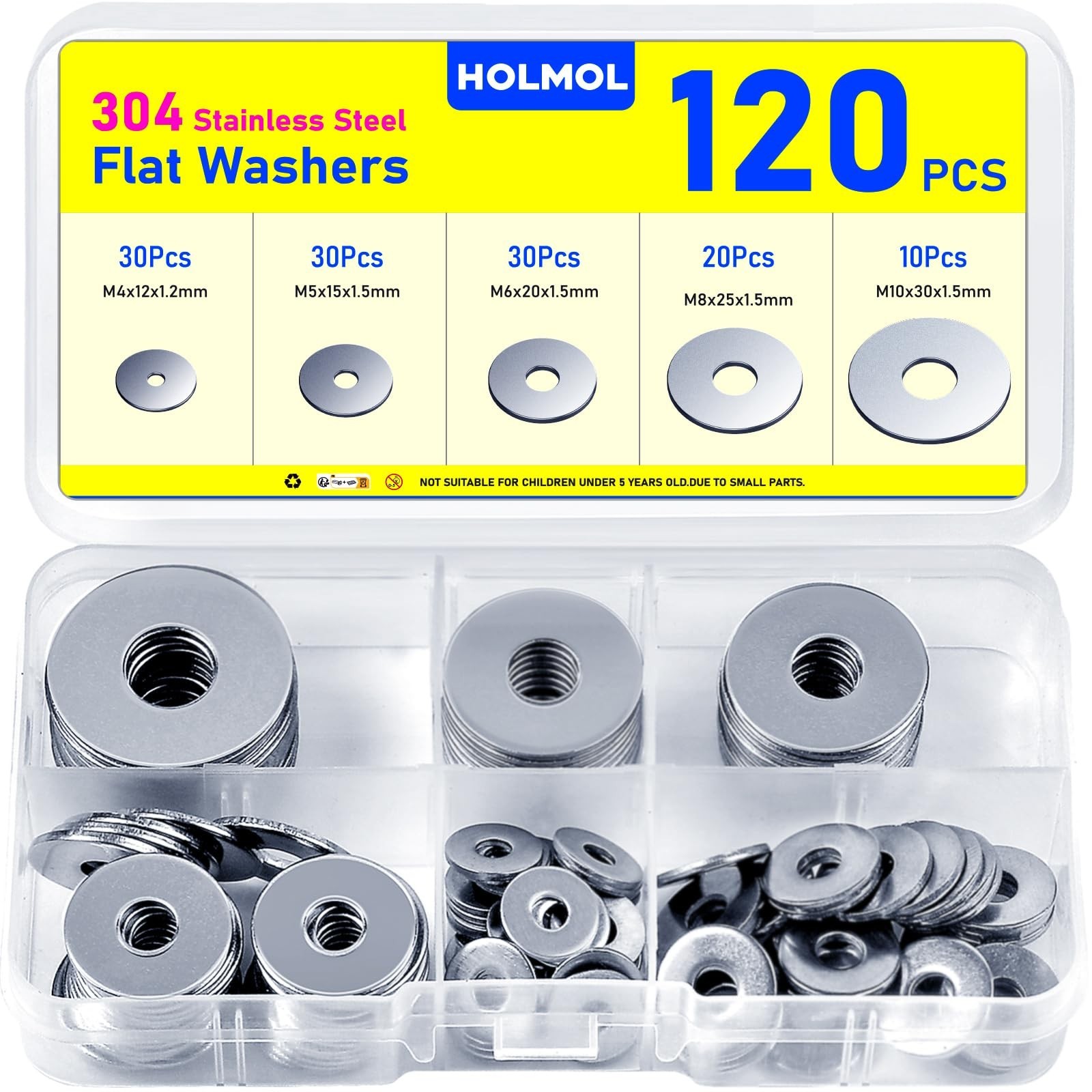 120PCS Washers for Screws, HOLMOL Stainless Steel Flat Washer Assortment with... gallery