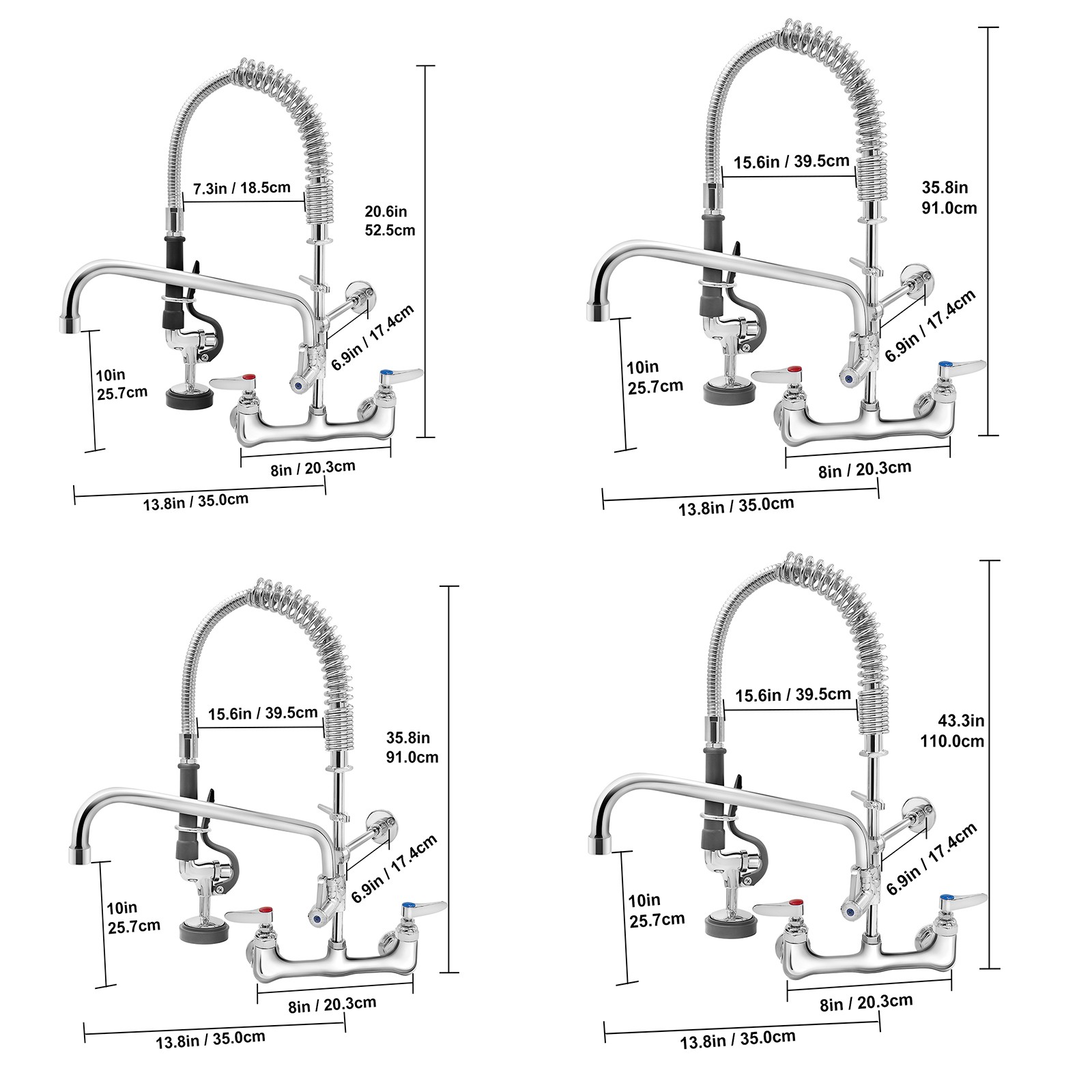 Commercial Pre-Rinse Kitchen Sink Faucet w/ Sprayer Mixer Tap 21-47 in Height gallery