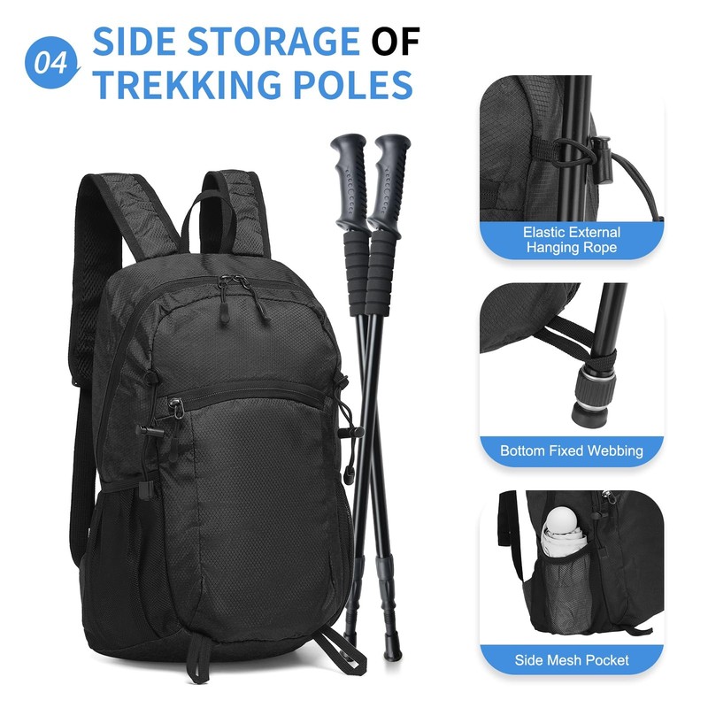 20L Foldable Hiking Backpack Lightweight Packable Daypack Water Repellent Black 4