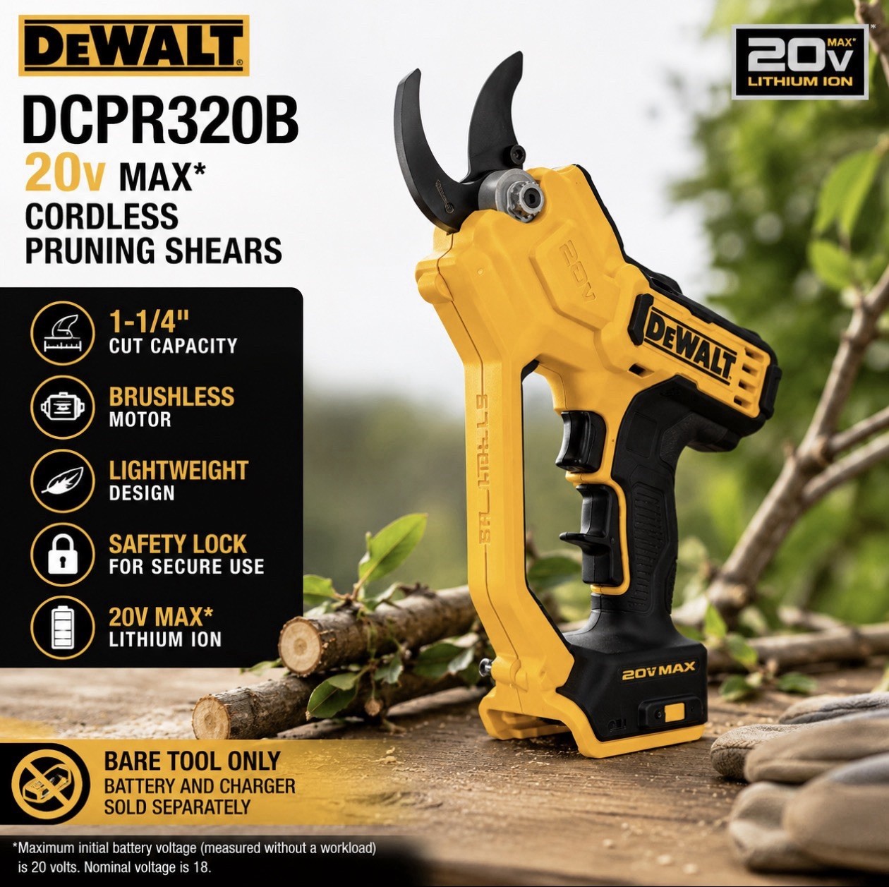 DEWALT DCPR320B 20V MAX Cordless Pruning Shears Bare Tool Only gallery