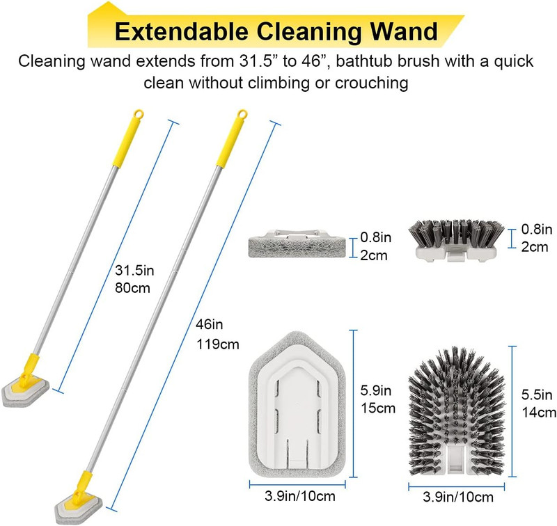 Shower Cleaning Brush with Locking Head, 3 in 1 Tub Tile Scrubber Brush with 50' gallery