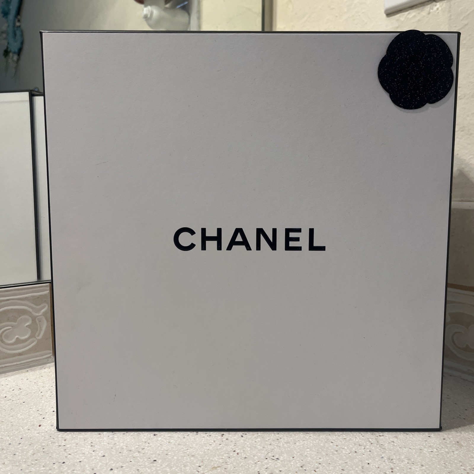 CHANEL Large Box Authentic Black & White 10 3/4 X 4 3/4 Black Flower gallery