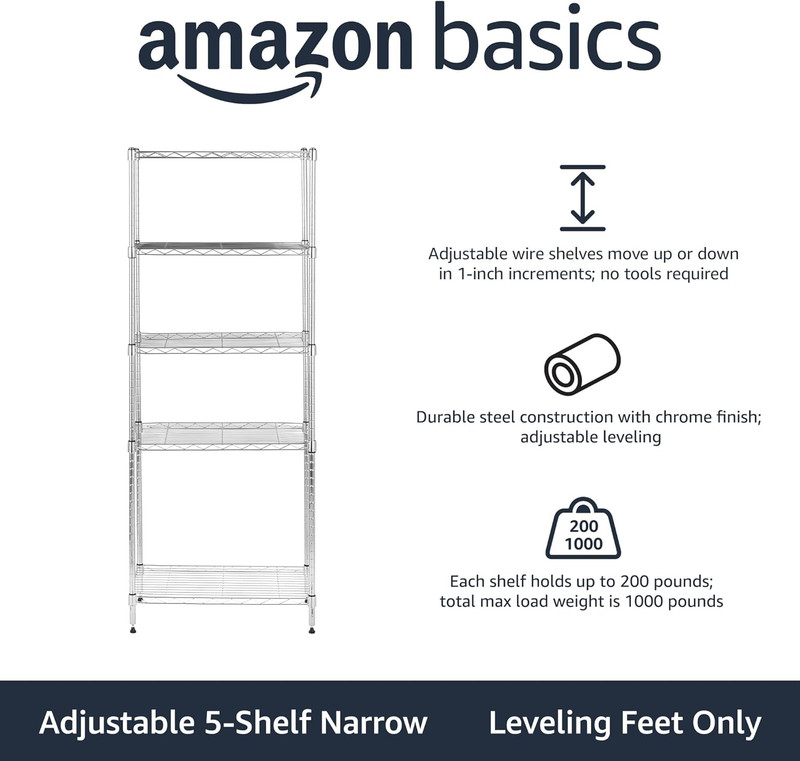 5-Shelf Adjustable Storage Shelving Unit for Garage, Steel Wire Rack, 200 Pound gallery