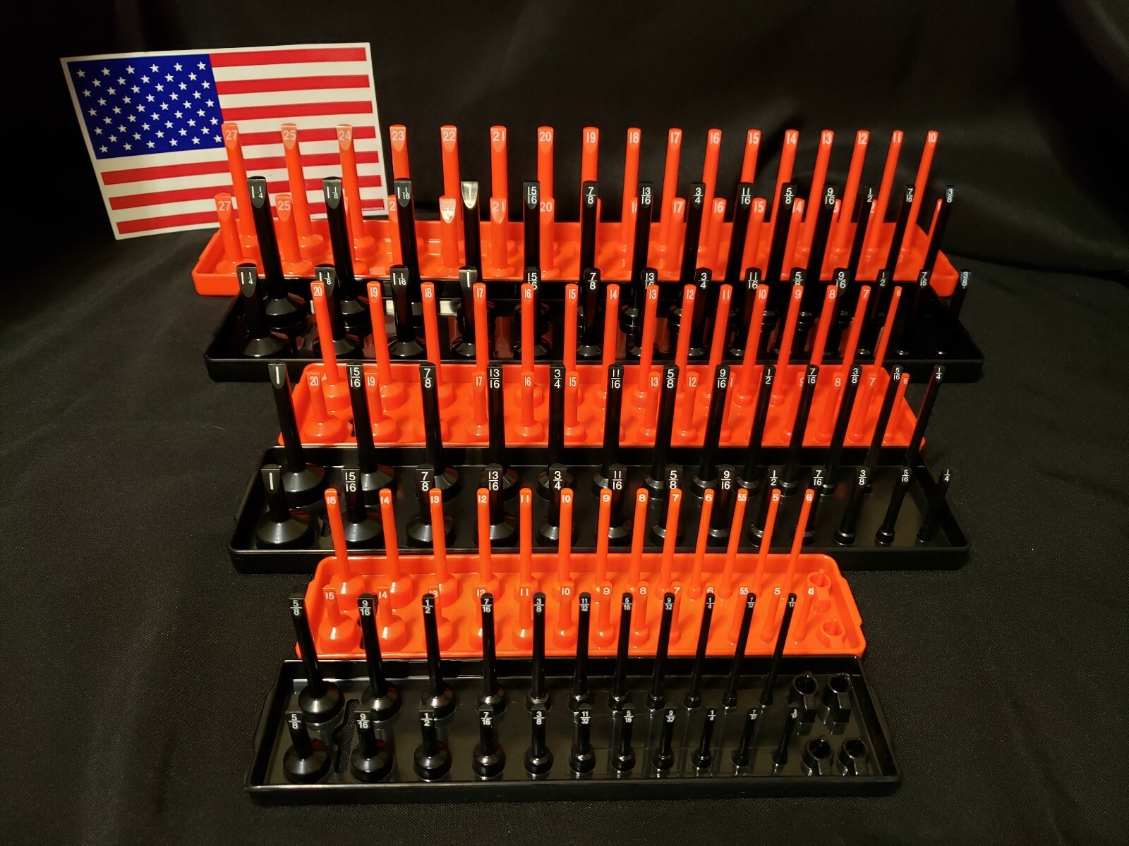 Hansen 6 Pc Socket Tray Metric SAE Tool Rack Holders 1/4" 3/8" 1/2" OR&BL - USA gallery